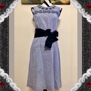 YYIGAL Stripe Embroiled Tied Waist Dress